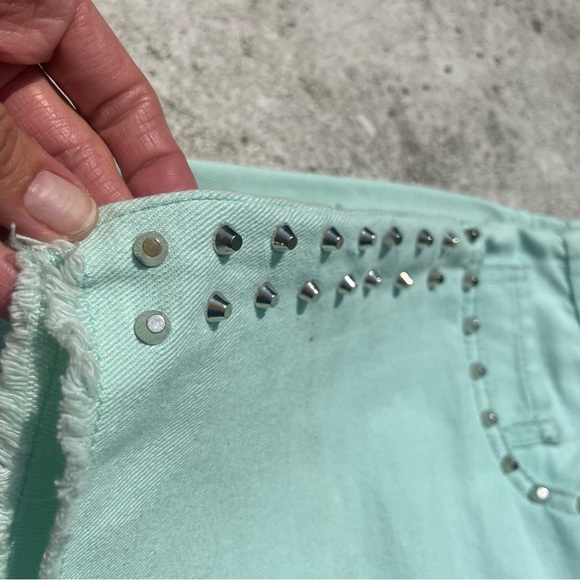 Mint Green Cutoff Shorts - Picture 6 of 7